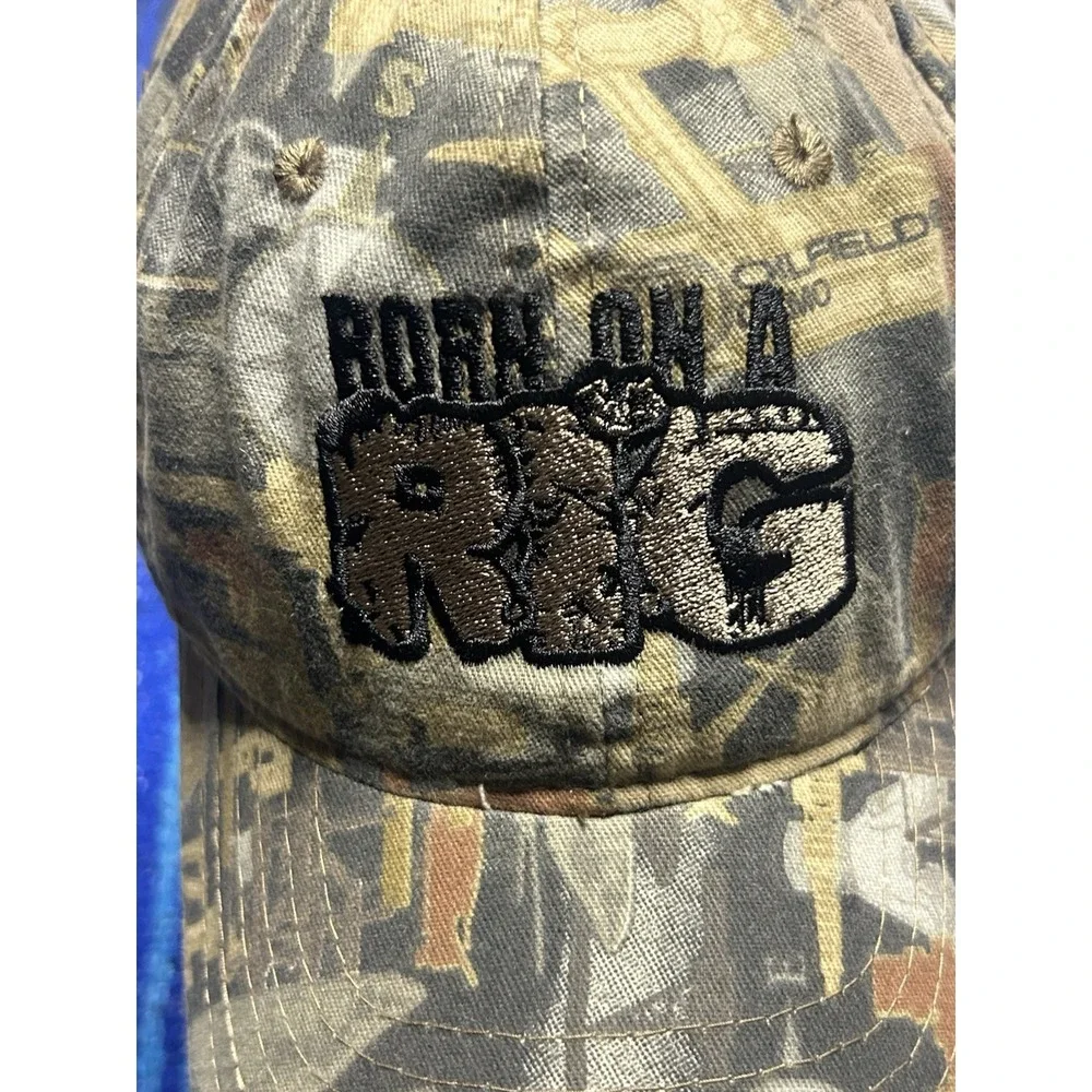 Outdoor Cap Oilfield Camo Born on a Rig Adjustable Hat Oilfield Worker